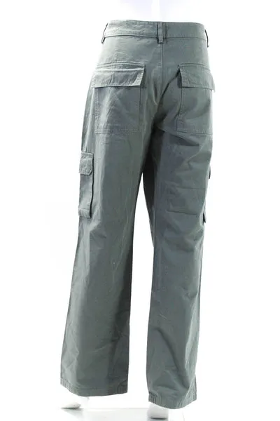 Superdown Womens Green Cotton High Rise Straight Cargo Pants Size L