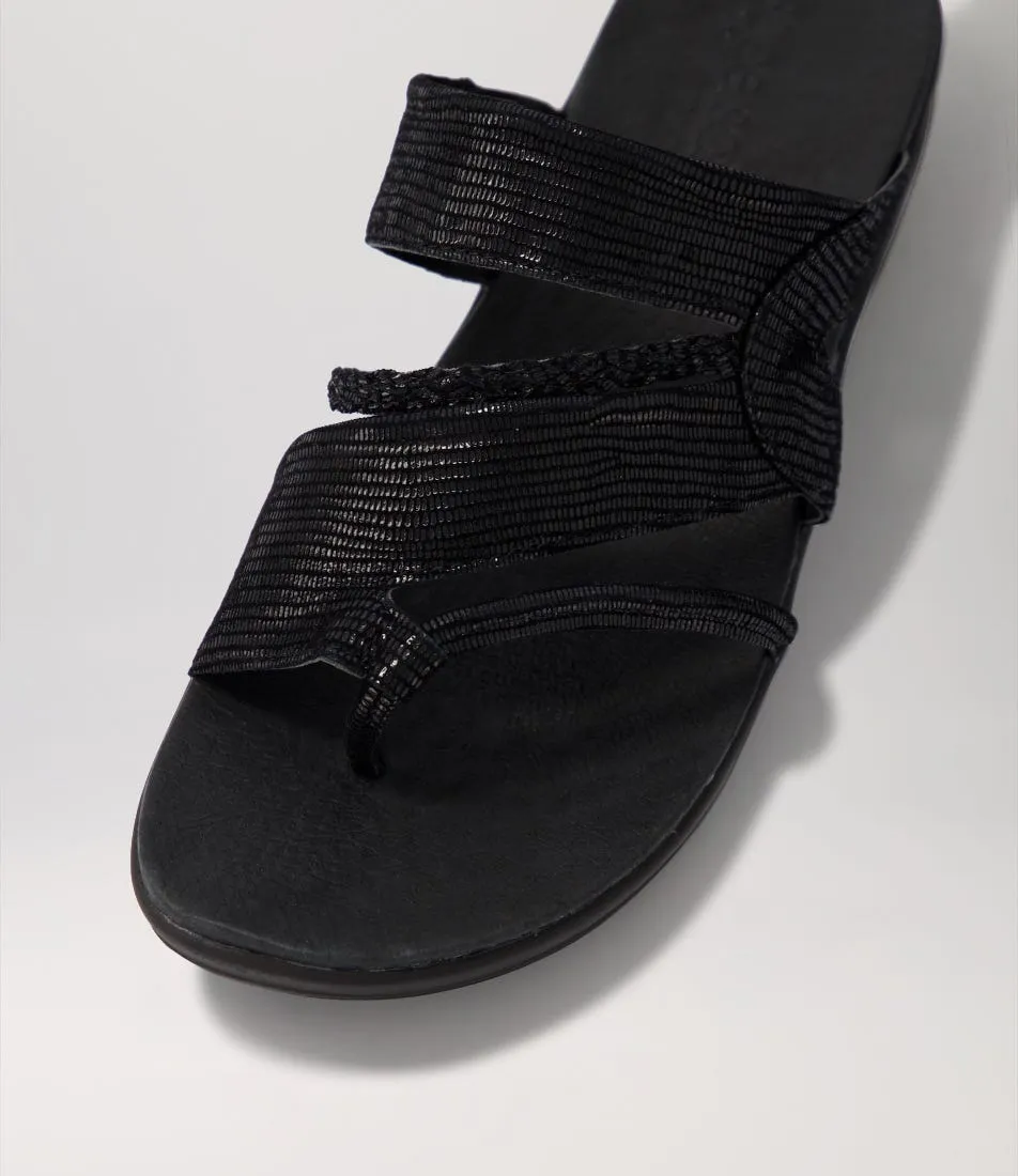 SUPERSOFT Mia Black Lizard Suede Sandals Bs