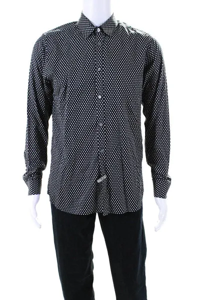 Ted Baker London Men's Long Sleeves Button Down Diamond Print Shirt Black Size 4