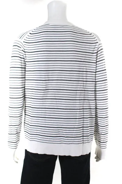 Theory Mens Crew Neck Striped Pullover Sweater White Black Cotton Size XL