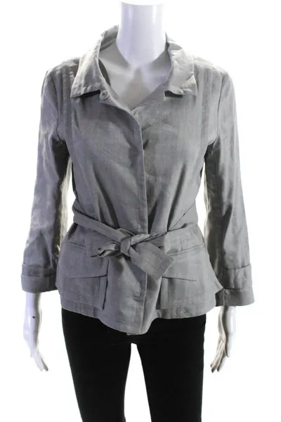 Theory Women's Collar Long Sleeves Button Up Jacket Gray Size 10