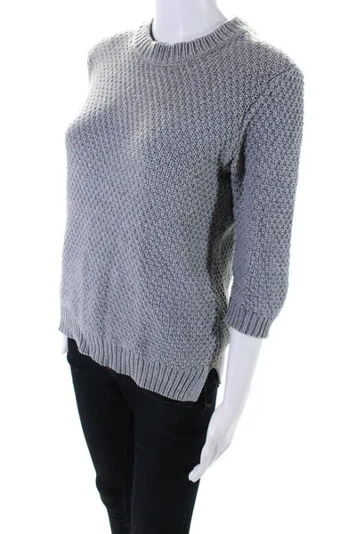 Theory Womens Gray Cotton Crew Neck 3/4 Sleeve Pullover Sweater Top Size S