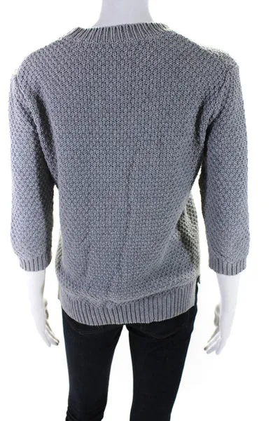 Theory Womens Gray Cotton Crew Neck 3/4 Sleeve Pullover Sweater Top Size S