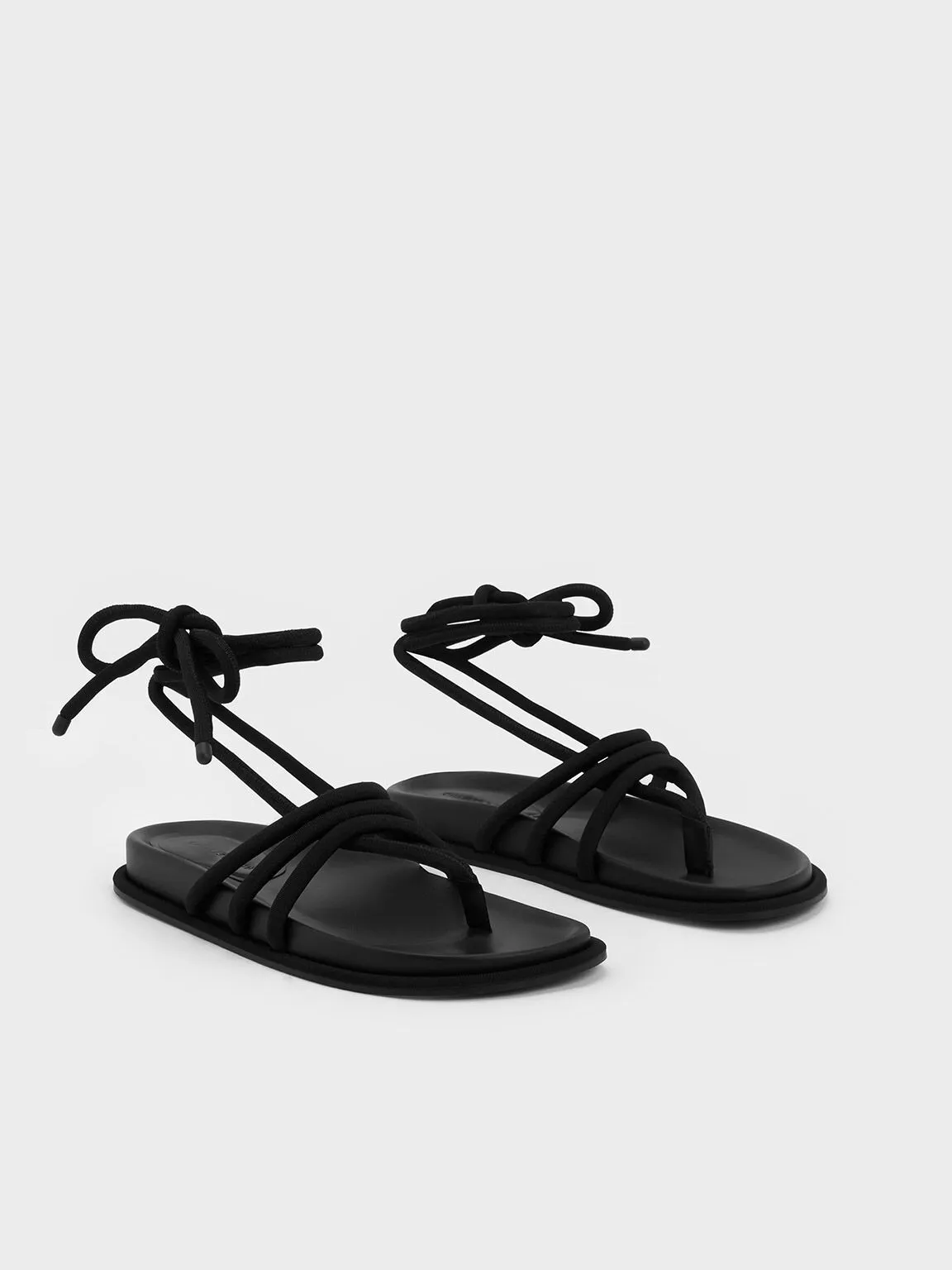 Toni Tubular Tie-Around Sandals - Black Textured