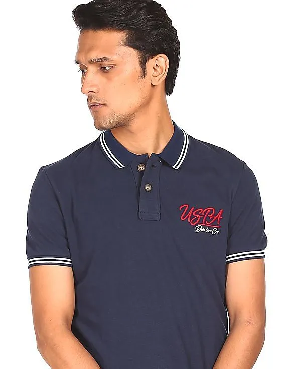 U.S. Polo Assn. Denim Co. Men Navy Solid Cotton Polo Shirt