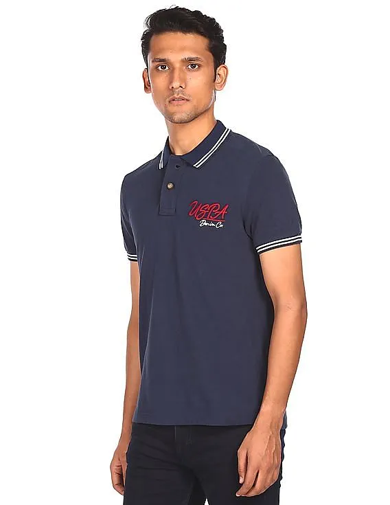 U.S. Polo Assn. Denim Co. Men Navy Solid Cotton Polo Shirt