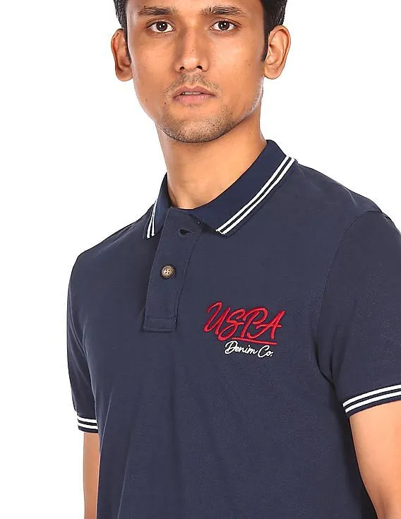 U.S. Polo Assn. Denim Co. Men Navy Solid Cotton Polo Shirt