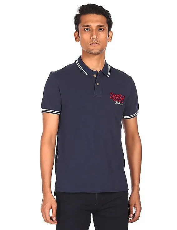 U.S. Polo Assn. Denim Co. Men Navy Solid Cotton Polo Shirt