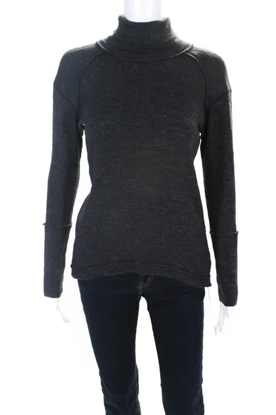 We The Free Womens Knit Long Sleeve Split Back Turtleneck Shirt Black Size XS