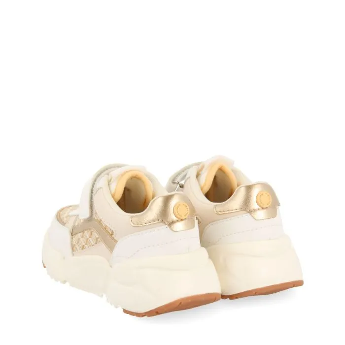 WHITE SNEAKERS WITH RAFIA DETAILS AND METALLIC ACCENTS FOR GIRL AND BOY KUKUR