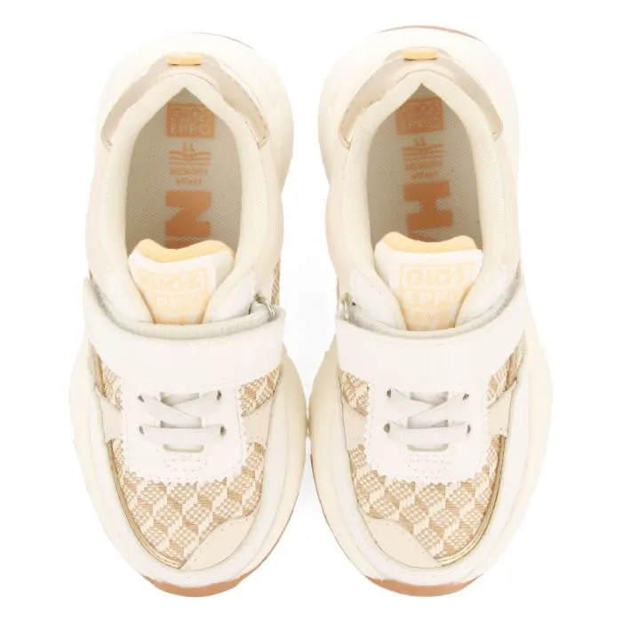 WHITE SNEAKERS WITH RAFIA DETAILS AND METALLIC ACCENTS FOR GIRL AND BOY KUKUR