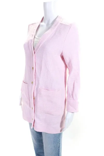 Zara Womens Light Pink Textured V-Neck Button Down Long Sleeve Jacket Size M