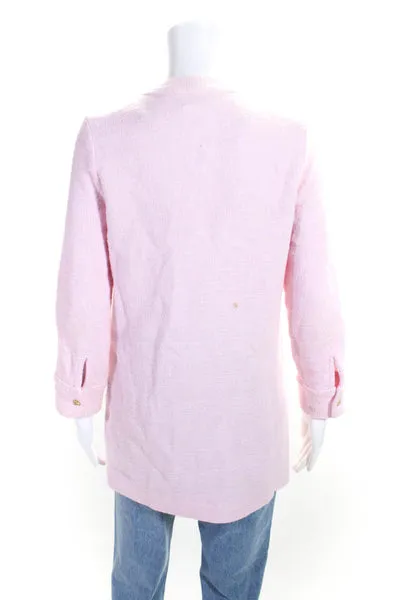 Zara Womens Light Pink Textured V-Neck Button Down Long Sleeve Jacket Size M