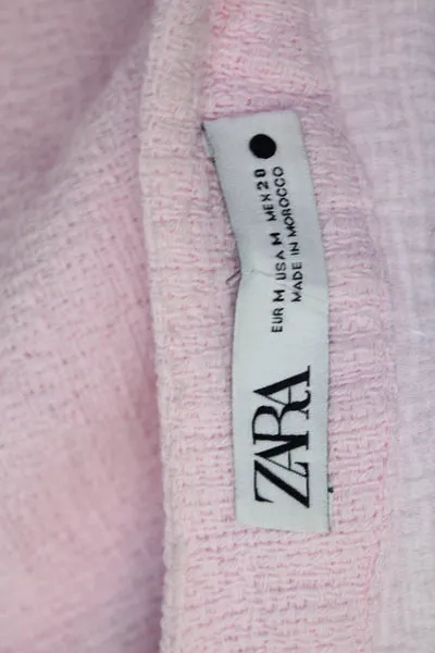 Zara Womens Light Pink Textured V-Neck Button Down Long Sleeve Jacket Size M